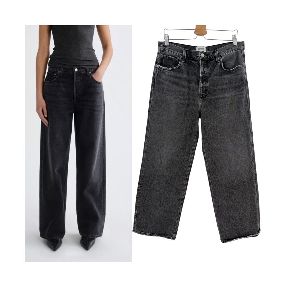 Agolde Low Slung Baggy Jeans Faded Black Wide Leg Raw Hem Size 29